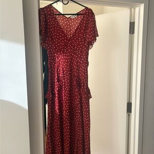 RIXO Burgundy Polka Dot Maxi Dress
